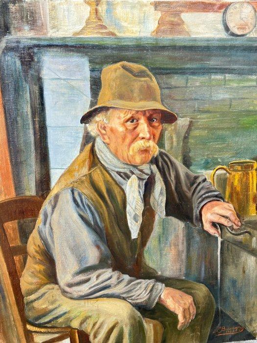 Leonce Besengez (1906-1881) - Boer bij de kachel; gesign., Antiek en Kunst, Kunst | Schilderijen | Klassiek
