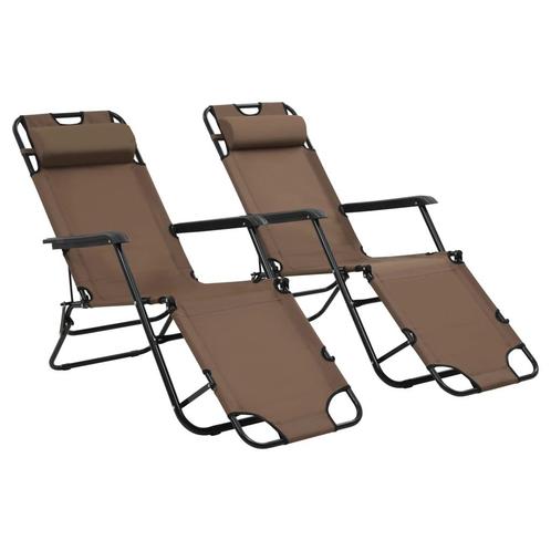 vidaXL Ligbedden inklapbaar 2 st met voetensteun staal bruin, Tuin en Terras, Ligbedden, Nieuw, Verzenden