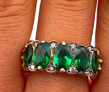 Zonder Minimumprijs - Ring - 9 kt. Geel goud, Zilver Smaragd