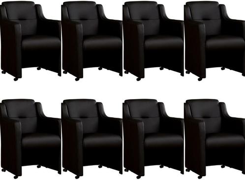 Set van 8 Zwarte leren landelijke eetkamerfauteuils - Toledo, Huis en Inrichting, Stoelen, Overige kleuren, Vijf, Zes of meer stoelen