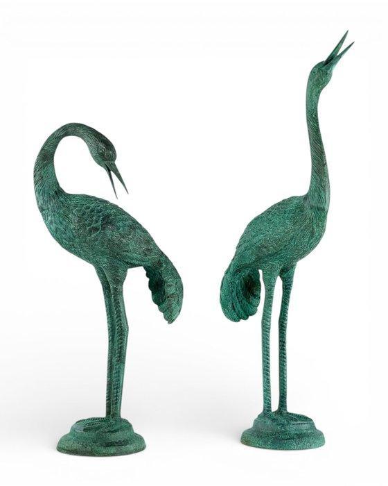 sculptuur, Pair of Graceful Cranes - 60 cm - Brons, Antiquités & Art, Curiosités & Brocante