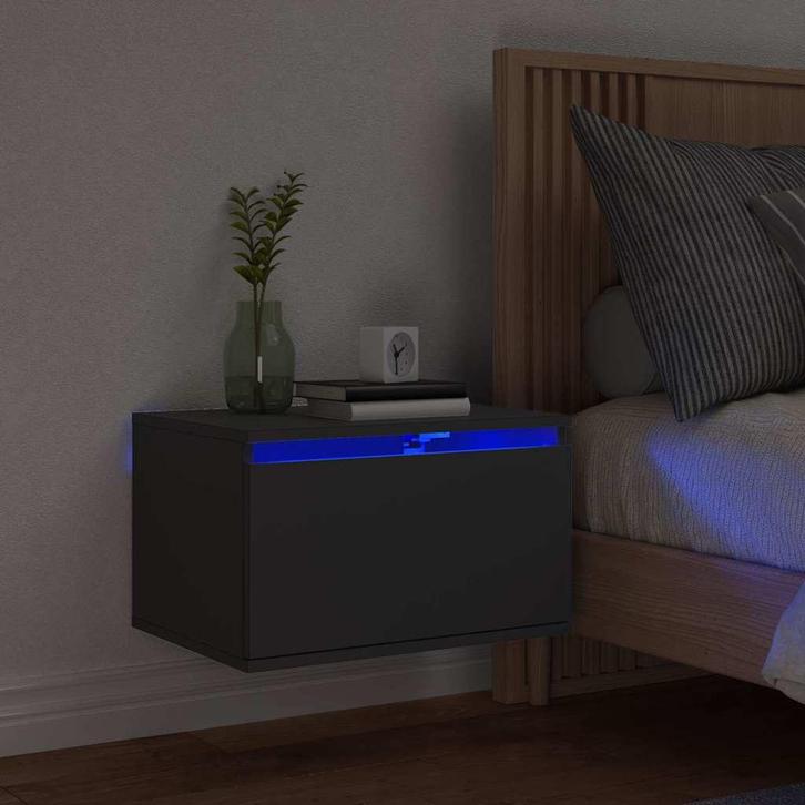 vidaXL Nachtkastje met LEDs wandgemonteerd zwart, Huis en Inrichting, Slaapkamer | Nachtkastjes, Nieuw, Verzenden