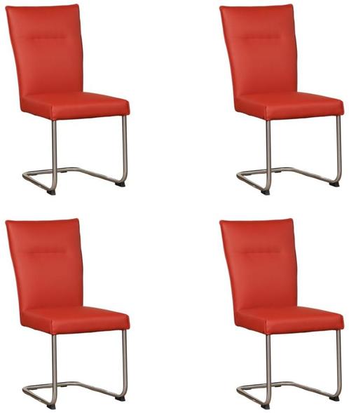 Set van 4 Rode leren   - poot rond inox - Toledo Leer, Huis en Inrichting, Stoelen, Overige kleuren, Vier, Nieuw, Leer, Ophalen of Verzenden