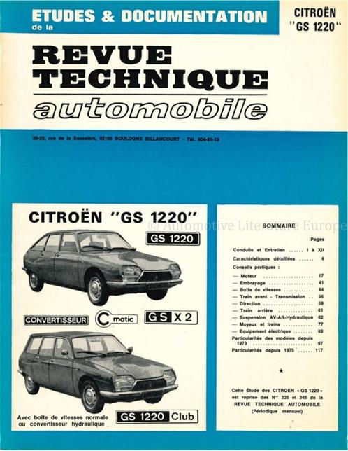 1973 - 1975 CITROËN GS 1220 | GS X2 | GS 1220 CLUB, Autos : Divers, Modes d'emploi & Notices d'utilisation