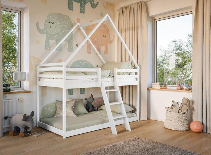 Stapelbed met Dakje Sven - Kinderbed - Wit 80 x 180, Kinderen en Baby's, Kinderkamer | Stapelbedden en Hoogslapers, Stapelbed