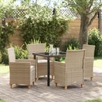 vidaXL 5-delige Tuin Eetset met Kussens Beige Poly Rattan, Tuin en Terras, Tuinstoelen, Verzenden, Nieuw