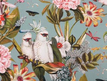 Paradis tropical : Coton bio avec perroquets et fleurs