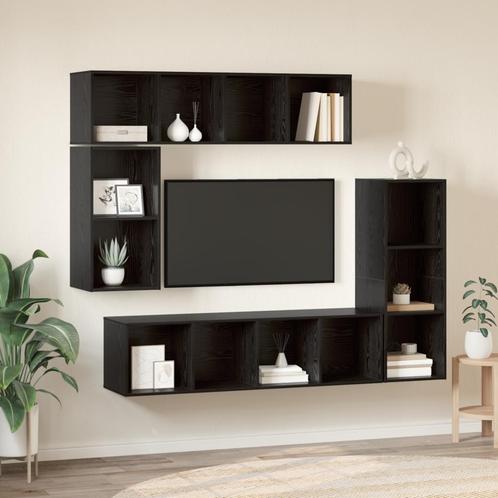 vidaXL Tv-meubelset met opslag 4 pcs Zwart eiken Bewerkt, Huis en Inrichting, Kasten |Televisiemeubels, Nieuw, Verzenden