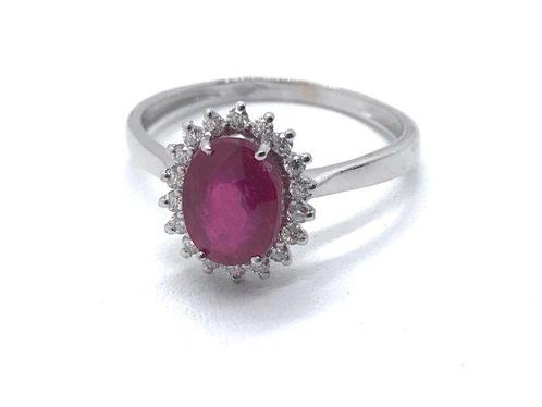 Zonder Minimumprijs - Ring - 14 karaat Witgoud Robijn -, Handtassen en Accessoires, Ringen