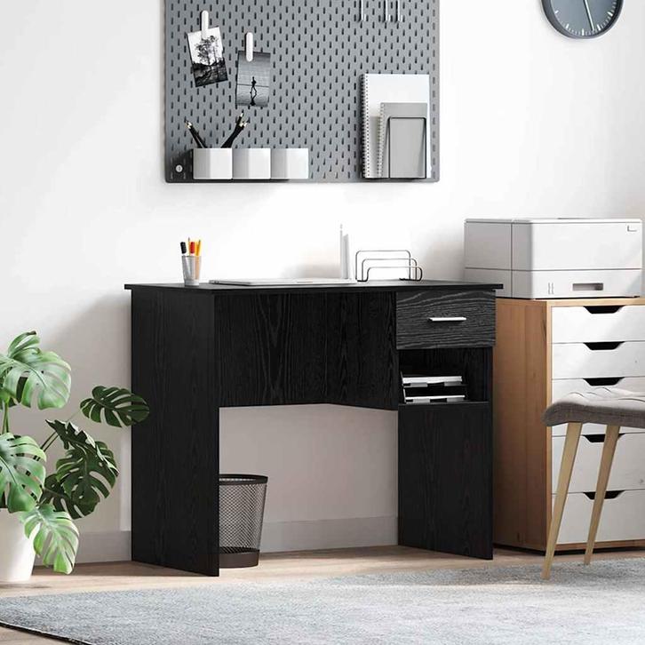 vidaXL Bureau met lade Zwart Eiken 90 x 49 x 75 cm Bewerkt, Huis en Inrichting, Bureaus, Nieuw, Verzenden
