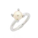 Witgouden Phlox ring gezet met Zuidzee parel en diamant..., 18 tot 19, Gebruikt, Overige kleuren, Ophalen of Verzenden