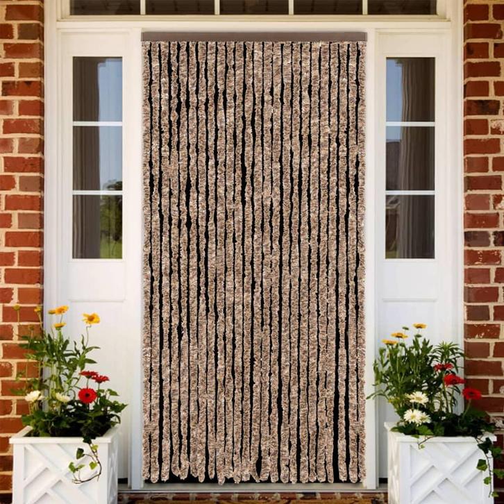 vidaXL Vliegengordijn 100x230 cm chenille beige en, Doe-het-zelf en Bouw, Deuren en Vliegenramen, Nieuw, Verzenden