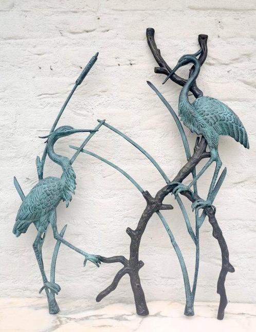 Sculpture, Muurdecoratie reigers - 72 cm - Bronze, Antiek en Kunst, Kunst | Designobjecten
