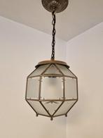 Plafondlamp - geslepen gematteerd glas, koper - Hallamp, Antiek en Kunst