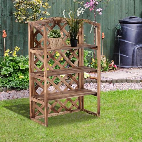 Dennenhoutbloemenrek - Natuurlijk - Stijlvol - Bruin, Tuin en Terras, Bloembakken en Plantenbakken, Nieuw, Ophalen of Verzenden