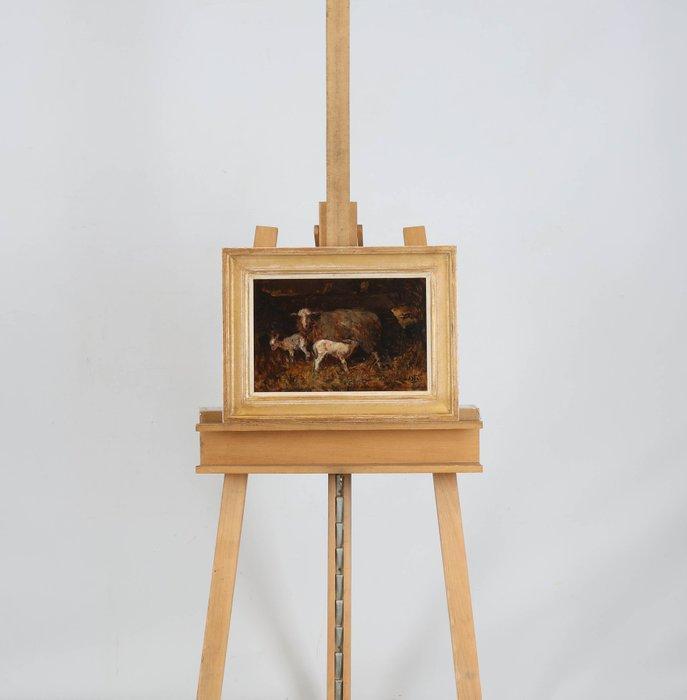 Willem Hendrik van der Nat (1864–1929) - Schaap met twee, Antiquités & Art, Art | Peinture | Classique