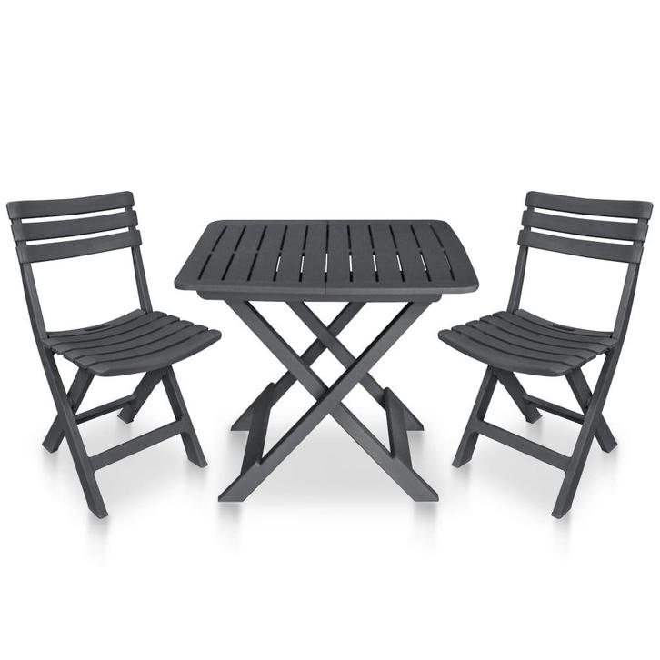 vidaXL 3-delige Bistroset inklapbaar kunststof antraciet, Tuin en Terras, Tuinsets en Loungesets, Nieuw, Verzenden