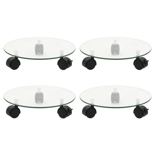 vidaXL Plantenrollers 4 st rond 28 cm gehard glas, Tuin en Terras, Bloembakken en Plantenbakken, Nieuw, Verzenden
