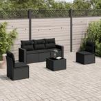 vidaXL 6-delige Loungeset met kussens poly rattan zwart, Verzenden, Nieuw