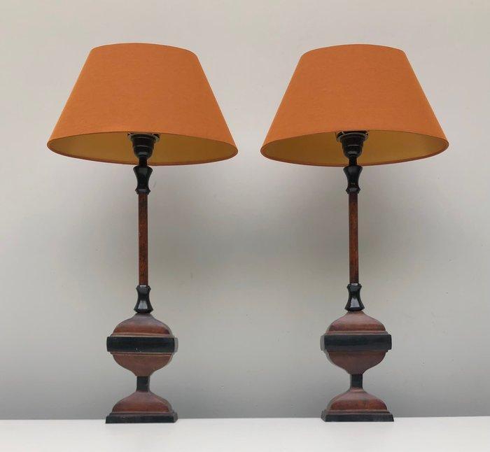 Tafellamp - Messing, Textiel - Twee schemerlampen, Antiek en Kunst, Curiosa en Brocante