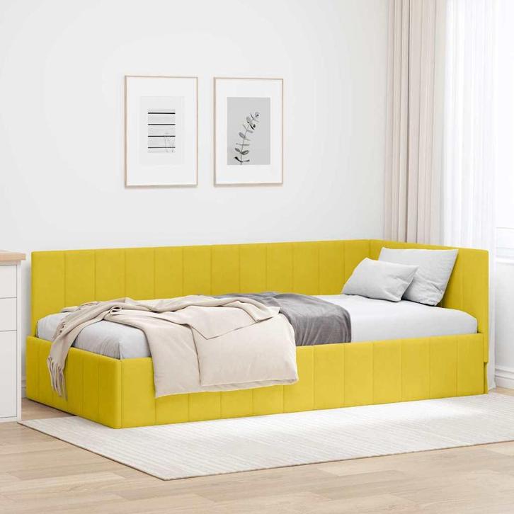 vidaXL Hoek Bed Frame met hoofdeinde Geel 90 x 190 cm, Huis en Inrichting, Slaapkamer | Bedden, Nieuw, Verzenden