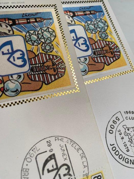 België 1979 - 2 x Kuifje FDC op zijde met goudkader, Boeken, Stripverhalen