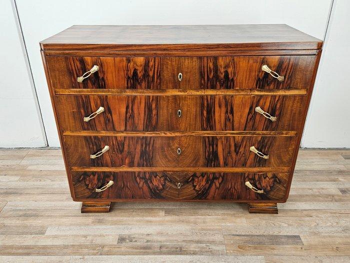 Commode - Comò Art Decò jaren 30 in radica met messing, Antiek en Kunst, Kunst | Designobjecten
