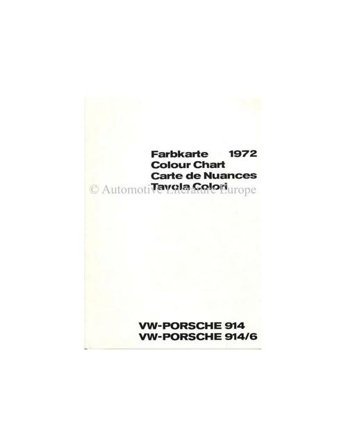 1972 VW-PORSCHE 914 & 914/6 KLEURENKAART BROCHURE, Boeken, Auto's | Folders en Tijdschriften, Ophalen of Verzenden