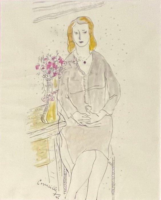 Corneille (1922-2010) - Portrait au bouquet de fleurs, Antiek en Kunst, Kunst | Designobjecten