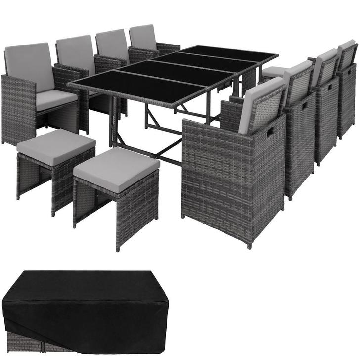 tectake Wicker zitgroep Palma 8+4+1 met beschermhoes - grijs, Tuin en Terras, Tuinsets en Loungesets, Verzenden