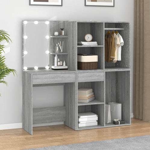 vidaXL Kaptafel met kastjes LED bewerkt hout grijs sonoma, Huis en Inrichting, Tafels | Kaptafels, Nieuw, Verzenden