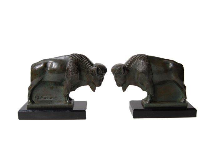 Max Le Verrier - Boekensteunen (2) - Gepatineerd metaal op, Antiquités & Art, Art | Objets design