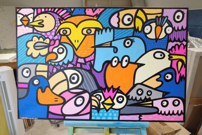 Kev Munday - Birds Aboard, Antiquités & Art, Art | Peinture | Moderne