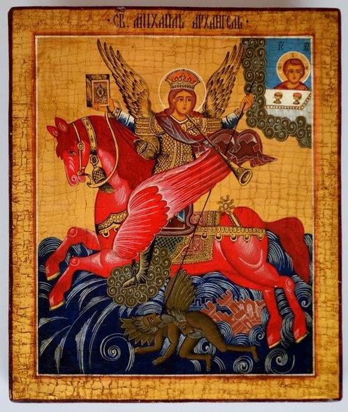 Icoon - RUSSISCH-ORTHODOXE ICOON DE HEILIGE AARTSENGEL, Antiek en Kunst, Antiek | Boeken en Manuscripten