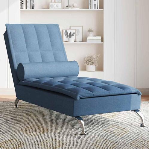 vidaXL Massage chaise longue met bolster stof blauw, Huis en Inrichting, Zetels | Zetels en Chaises Longues, Nieuw, Verzenden