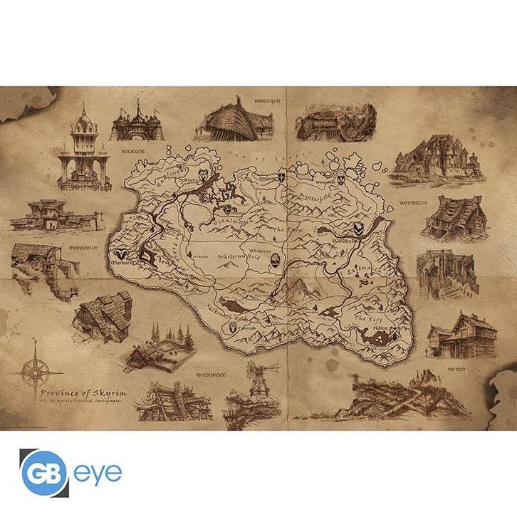 Skyrim Map Poster 91.5 x 61cm, Verzamelen, Film en Tv, Ophalen of Verzenden