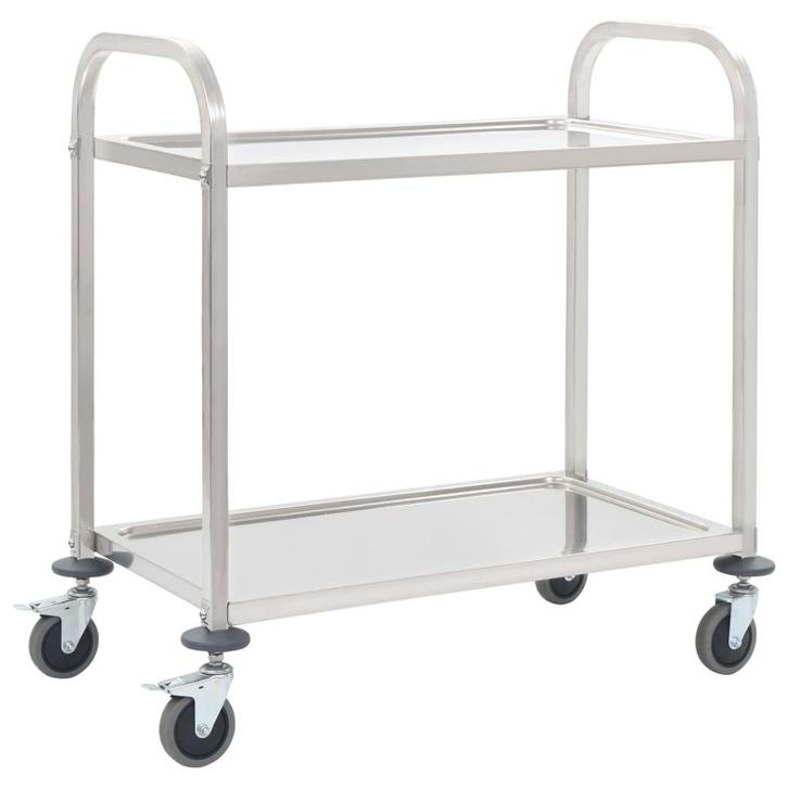 vidaXL Keukentrolley 2-laags 95x45x83,5 cm roestvrij staal, Huis en Inrichting, Keuken | Keukenbenodigdheden, Nieuw, Verzenden