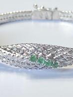 Armband - 18 karaat Witgoud Smaragd, Handtassen en Accessoires, Armbanden, Nieuw