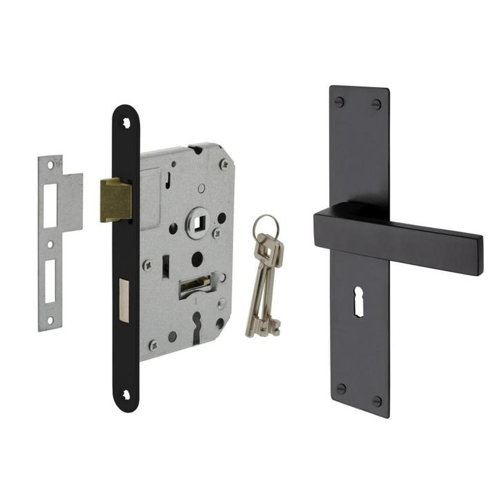 Deurbeslag set Nova op schild met sleutelgat en slot - de..., Bricolage & Construction, Serrurerie de bâtiment & Dispositif de fermeture