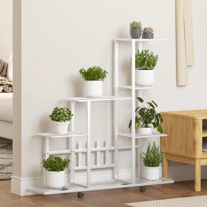 vidaXL Bloemenstandaard met wielen 94,5x25x92,5 cm metaal, Tuin en Terras, Bloembakken en Plantenbakken, Nieuw, Verzenden