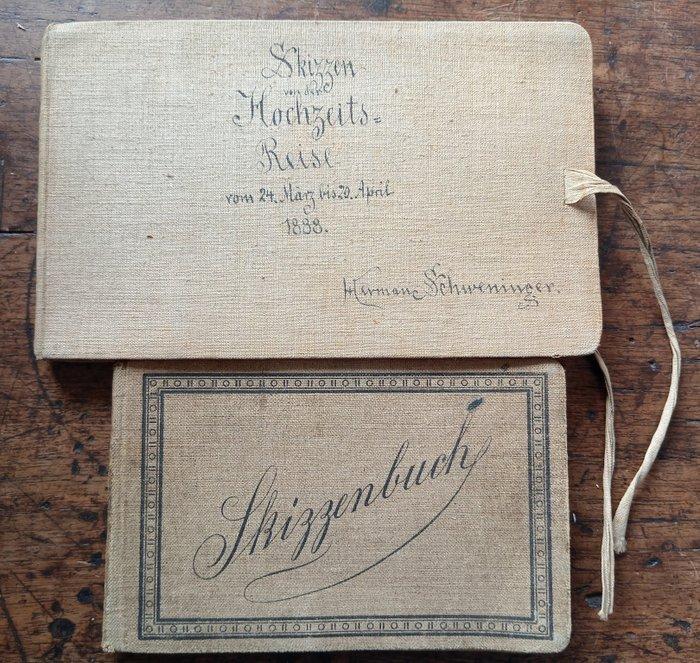 Lot with 2 sketchbooks - Italy and Switzerland - 1888, Antiquités & Art, Antiquités | Livres & Manuscrits