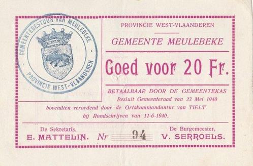 België. - Meulebeke noodgeld - 1, 5, 10, 20 Frank 1940, Postzegels en Munten, Munten | Nederland