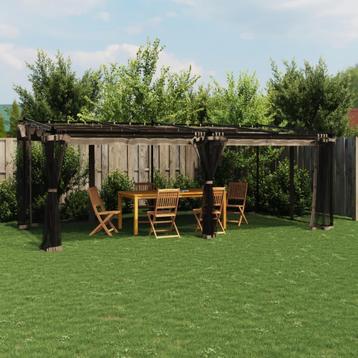 vidaXL Prieel met zijwanden van gaas 6x3 m staal taupe, Verzenden, Nieuw