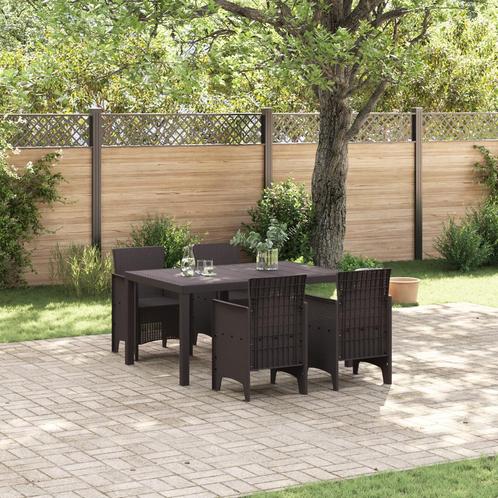 vidaXL 5-delige Tuin Eetset Bruine Poly Rattan, Tuin en Terras, Tuintafels, Nieuw, Verzenden