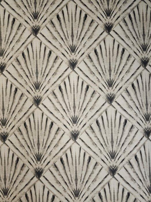 Tessuto Art Decó met geometrisch waaierpatroon en ruiten -, Antiek en Kunst, Antiek | Tapijten, Tafelkleden en Textiel