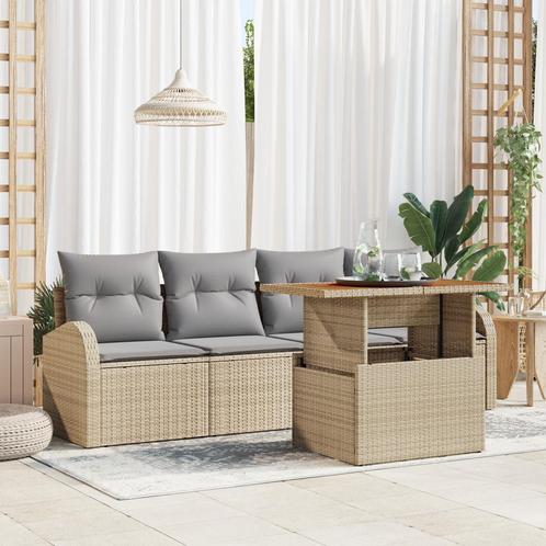 vidaXL 5-delige tuinset met kussens Beige Poly Rattan, Tuin en Terras, Tuinsets en Loungesets, Nieuw, Verzenden