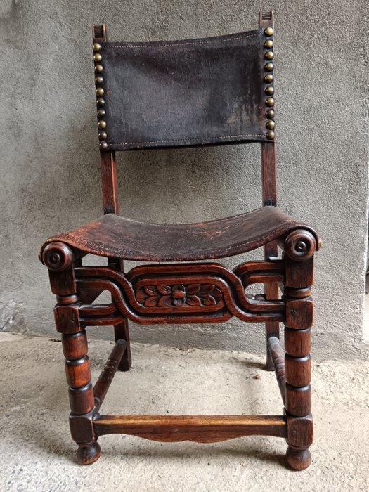 Stoel - Hout, Leder, Antiek en Kunst, Antiek | Overige Antiek