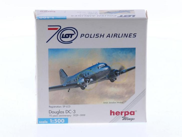 Schaal 1:500 Herpa 511421 LOT Polish Airlines Douglas DC-..., Hobby en Vrije tijd, Modelbouw | Vliegtuigen en Helikopters, Zo goed als nieuw