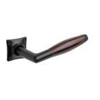 Deurklink Retro palissander geveerd met vierkant rozet in..., Ophalen of Verzenden, Nieuw, Koper of Messing, Klink of Kruk