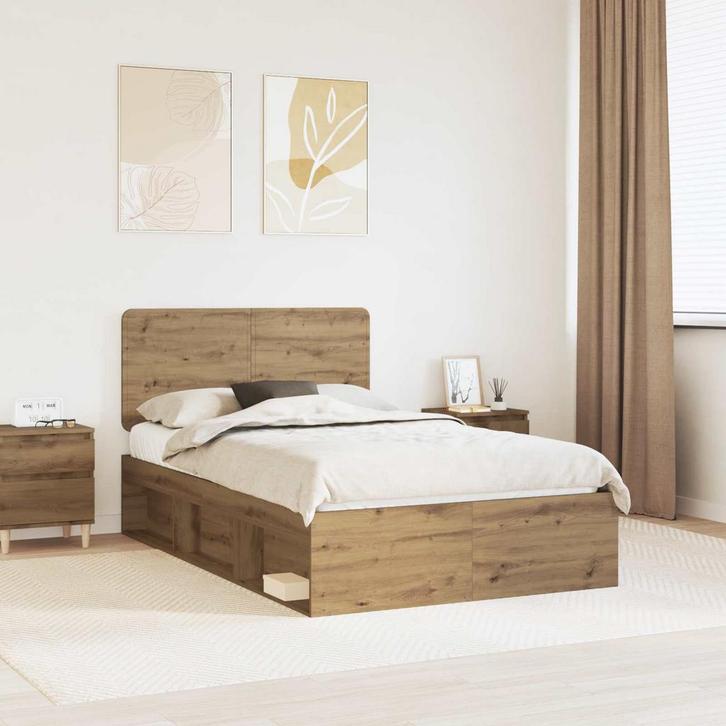 vidaXL Bedframe Ambachtelijk Eiken 135 x 190 cm Massief, Huis en Inrichting, Slaapkamer | Bedden, Nieuw, Verzenden